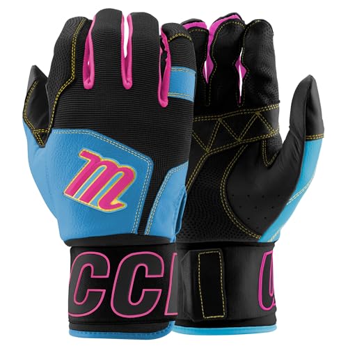 MARUCCI Blacksmith Full WRAP Adult Batting Glove V2 - color: BLACK/COLUMBIA BLUE, size: ADULT XX-LARGE