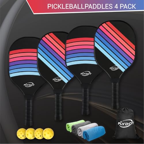 Pickleball Paddles Set of 4,USAPA Approved,4 Indoor&Outdoor Pickleball Balls, Carrying Bag, 4 Cooling Towels,4 Pack Paddles,Pickleball Paddles Pack Gifts for Beginner&Pro - color: Black Rainbow