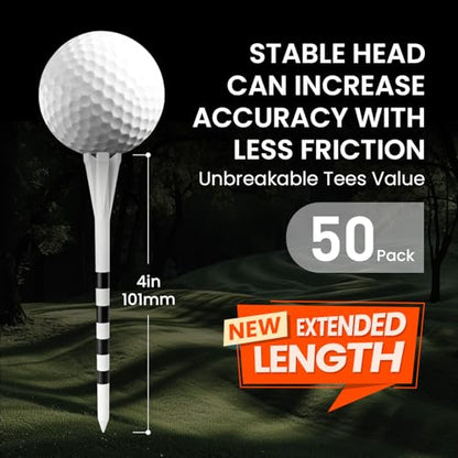 FINGER TEN Extra Long Golf Tees Plastic 4 Inch or 5 Inch Value 50 Pack, Unbreakable & Consistent Height Tees with Reduce Friction, Driving Range Tee Easy to Find in White Pink Green - color: White, size: 4 Inch