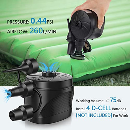 Electric Air Pump for Mattress, Battery Powered Portable Airbed Camping inflatables Paddling Pool Beach Toys, Inflate Deflate air Pumps with 3 Nozzles Quick-Fill Pump/Blow up