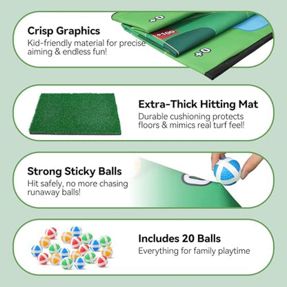 Liberry Golf Chipping Game with Large Chipping Mat, 2 Adjustable Clubs, 20 Sticky Balls, Outdoor Indoor Sports Training Toy Gift for Adults Kids, Family Yard Target Game - style: chipping mat with standard club
