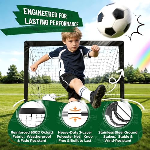Kids Soccer Goal Set for Backyard – 4x3FT Portable Soccer Nets (Set of 2) with Ball, Scoreboard, Agility Ladder, Cones & Target Nets – Indoor Outdoor Soccer Training Equipment for Kids, Boys & Girls