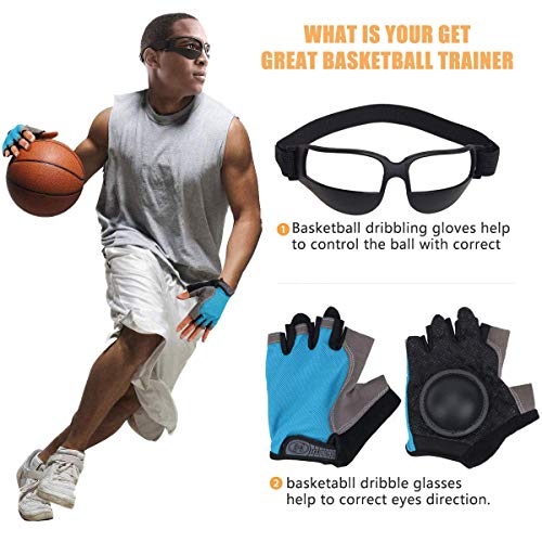 Basketball Dribble Skill Training Assistants,1 Sets of Basketball Dribbling Glasses Goggles and Finger Training Anti Grip Dribble Gloves for Kids Youth and Adult - size: For Adult