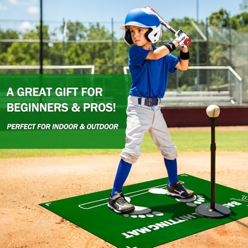 Baseball Training Mat, Baseball and Softball Batter Stance Hitting Mat, Improve Posture, Batting Mat with Toes Facing Place, Silent Anti-Skid, Baseball Training Equipment, 35.4 * 23.6 Inch - color: Green B