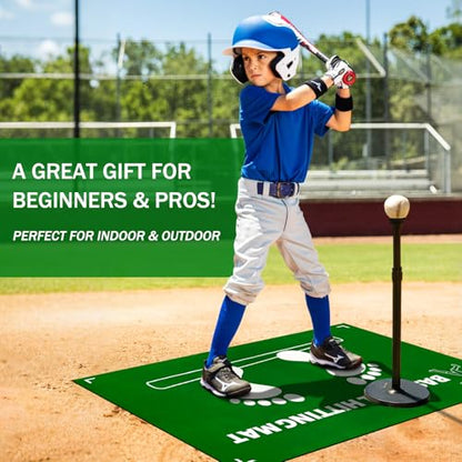Baseball Training Mat, Baseball and Softball Batter Stance Hitting Mat, Improve Posture, Batting Mat with Toes Facing Place, Silent Anti-Skid, Baseball Training Equipment, 35.4 * 23.6 Inch - color: Green B