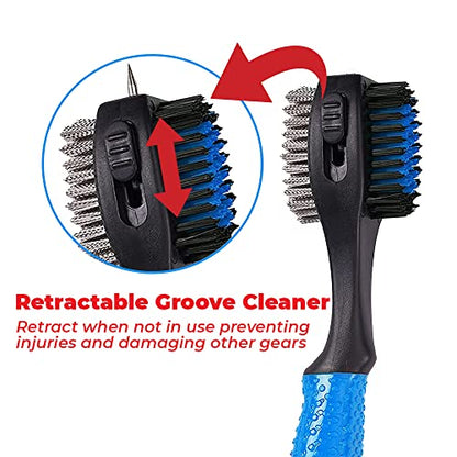 Retractable Golf Club Brush | Oversize Double Brush & Ergonomic Grip & Retractable Groove Cleaner & Lanyard - color: Blue