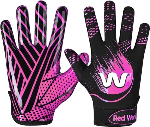RED WORLD Football Gloves for Youth and Adult, Sticky Receiver Gloves for Boys and Men, Enhanced Performance for Youth and Adult Football Game. - color: Pink, size: Youth Small