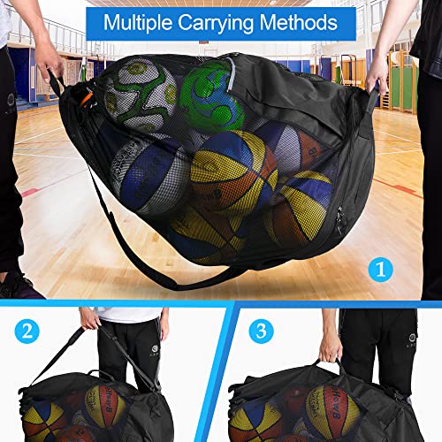 GOBUROS Extra Large Mesh Ball Bag, Basketball and Soccer Ball Bag with Drawstring System and Adjustable Shoulder Strap for Basketball, Soccer, Football, Volleyball, Rugby and Beach Sports, Black