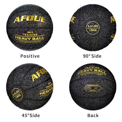 3.3LBS 1.5kg Heavy Training Basketball, 29.5" Size 7 Quality Faux Leather Construction Starry Black, Indoor Outdoor Improving Strength Handling Dribbling Shooting (Deflated)