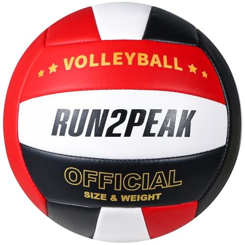 RUN2PEAK Soft Volleyball Ball Official Size 5 Volleyballs for Indoor Outdoor Beach Pool Game Play for Teen Beginner Recreational Team Professional PU Leather Training Practice Volley Balls - color: Black/Red/White