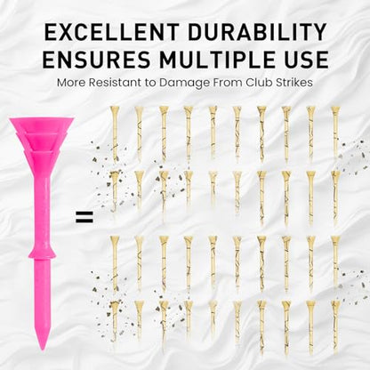 Amy Sport Golf Tees Plastic 3 1/4 inch Upgrade Unbreakable Bulk 30 Pack Reduce Friction Side Spin Durable Stable 83 mm Long Tee for Golfer Practice - color: Pink