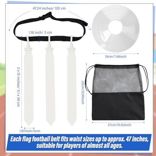 Wettarn 10/16 Player Flag Football Belts Adjustable Flag Football Set with Cones Bag for Youth Adults Kids Training Sport - color: Blue, White