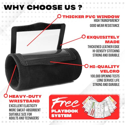 1NMORE 5v5, 7v7 Football Wristbands with Playbook System, Quarterback Wrist Coach for Youth, Flag Football Wrist Bands with Plays Stickers & PVC Cards