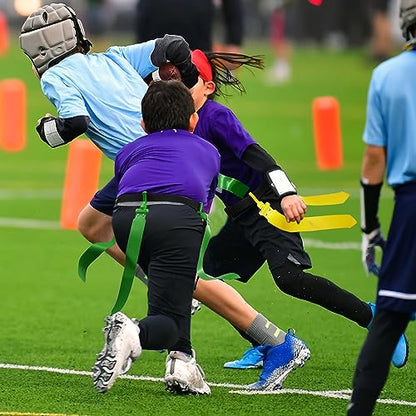Hungdao 10/12 Players Flag Football Belts and Flags Adjustable Football Belts for Kids Teens Adults Team Training Sport Event - color: Yellow, Green