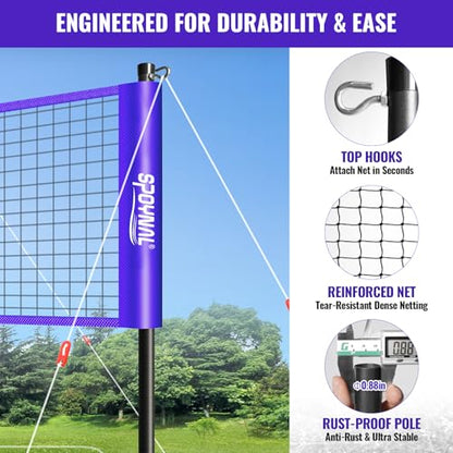 SPOYNAL 14FT 4 Way Volleyball Net Set, 4 Square Volleyball Game Set with Adjustable Height 7/5.3/3.5 FT, Outdoor Games for Backyard, Beach, Park with Volleyball & Carry Bag
