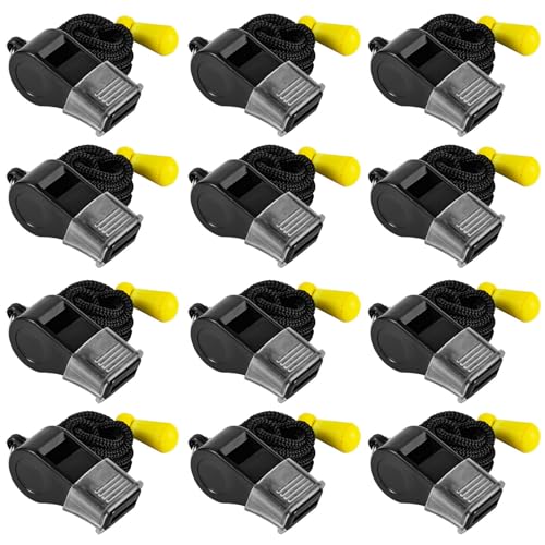 12 Packs Sports Whistles with Lanyard, for Coaches, Referees and Officials - color: Black