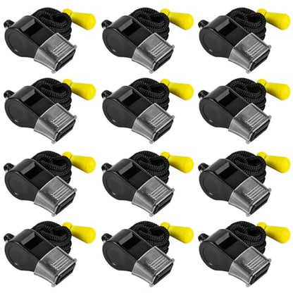 12 Packs Sports Whistles with Lanyard, for Coaches, Referees and Officials - color: Black