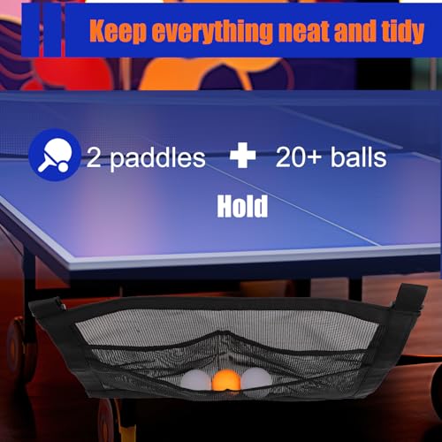 Ping Pong Paddle Holder with Straps, Mesh Under Table Ping Pong Organizer Hanging Pickleball Holder Table Tennis Accessories for Racket Ball Storage Organization
