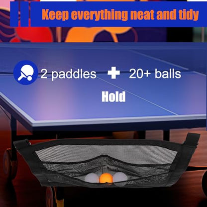 Ping Pong Paddle Holder with Straps, Mesh Under Table Ping Pong Organizer Hanging Pickleball Holder Table Tennis Accessories for Racket Ball Storage Organization