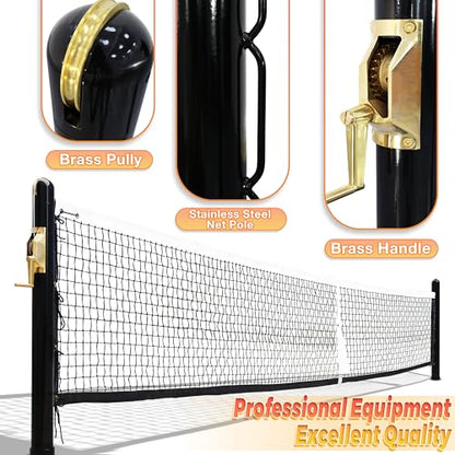 Seliyoo Permanent In-Ground Pickleball Net System,Heavy-Duty Steel Posts, Rust-Proof Coating, USAPA Regulation Size, 22FT Tournament Net with Brass Winder & Galvanized Sleeves,Outdoor Indoor Courts