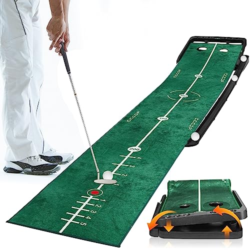 Slope Adjustable Golf Putting Green Indoor Putting Matt Golf Practice Training Equipment Putting Mat with 1/2 Hole Training Ball Return for Mini Games & Practicing at Home Office - Golf Accessories