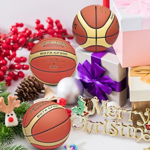 Training Soft Touch Rubber and Faux Leather Fighting Basketball, High Bounce Indoor Outdoor Basketball Gift - color: BG7X-CF800 Brown