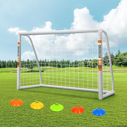 ORIENGEAR Soccer Goal, 12x6/10x6.5/8x6/6x4 Full Size Soccer Goals for Backyard, Soccer Net with Training Discs, Portable Soccer Goal for Kids and Adults with 1 Carry Bag, Porterias De Futbol - size: 6'x4' without target