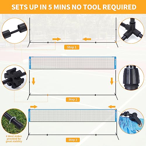 All-in-one Portable Badminton & Pickleball Net Set for Backyard Beach Driveway with Height Adjustable Poles, Durable Net, 2 Aluminum Badminton Rackets + 2 Pickleball Paddles - size: 10 ft