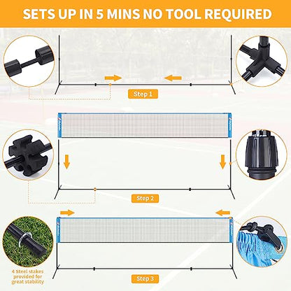 All-in-one Portable Badminton & Pickleball Net Set for Backyard Beach Driveway with Height Adjustable Poles, Durable Net, 2 Aluminum Badminton Rackets + 2 Pickleball Paddles - size: 10 ft