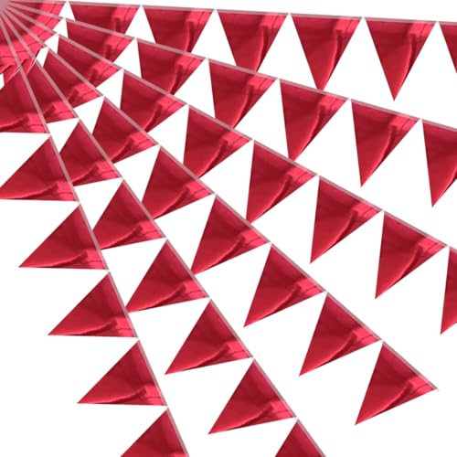 64ft Red Triangle Pennant Banner Flag Metallic Paper Bunting Garland for Hanging Backdrop Birthday Party Decorations Graduation Bachelorette Bridal Wedding Baby Shower New Year Party Supplies - color: Red