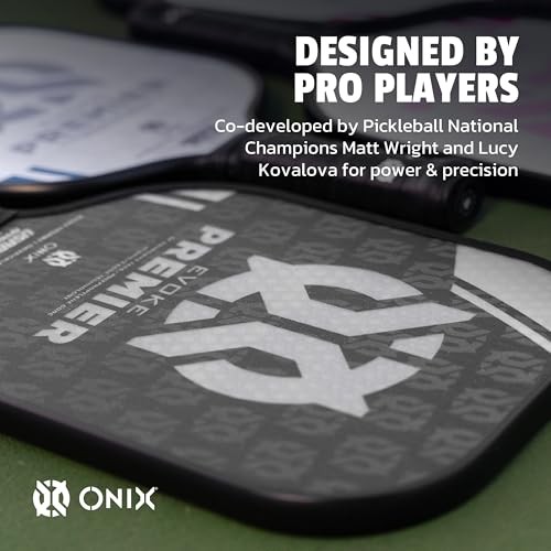 Onix Evoke Premier Professional Tournament Pickleball Paddle Composite Face Impact Paddle Shape - color: Black, size: Medium, style: 14mm