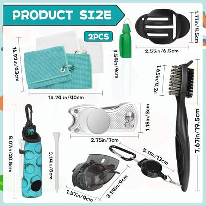 Golf Accessories Kit Golf Club Cleaning Kit Club Groove Cleaner Brush Divot Repair Tool Golf Towel with Clip Ball Bag with Hook Ball Alignment Kit Marking Pen Golf Gift Set Women - color: Teal