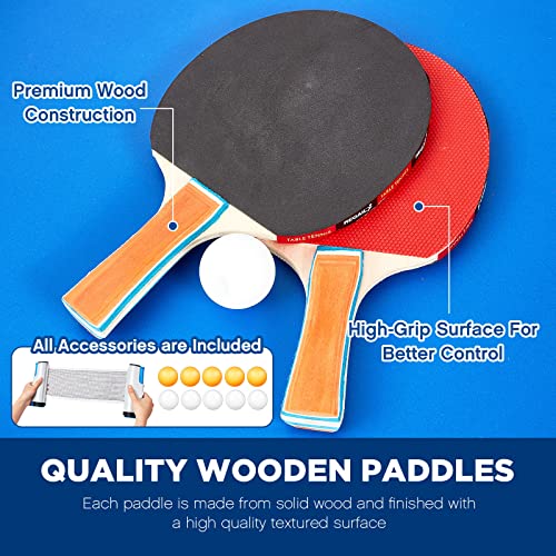 Pinkunn Table Tennis Table Portable Foldable Tables Tennis Game Set with 2 Tabled Tennises Paddles 10 Tabled Tennises Ball and 1 Net Height Adjustable Compact Storage Fit in Most Closet(4 x 2 ft)