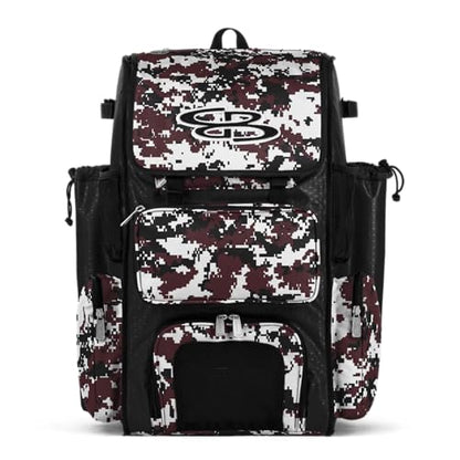 Boombah Superpack Bat Pack - Backpack Version (no wheels) - Holds 4 Bats - Camo Series - Multiple Color Options - color: Black/Maroon