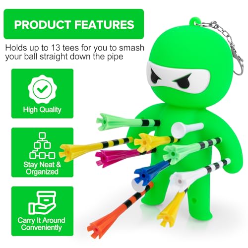 Golf Tee Holder, Ninja Portable Funny Golf Tees Holder Keychain Golf Gift Golf Accessories for Men & Women