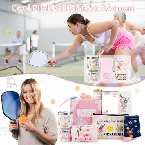 Bayelove Pickleball Gifts for Women Best Pickleball Gift for Women Funny PickleBall Stuff Including Tumbler Mug Makeup Bag Socks Notepad Athletic Towel Gift Card for Birthday Christmas Mothers Day