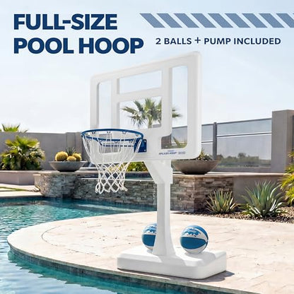 GoSports Splash Hoop Elite - Adjustable Height or Fixed Post - Pool Hoop Basketball Game with Water Weighted Base, Regulation Steel Rim and 2 Pool Basketballs - color: Elite Adjustable - White