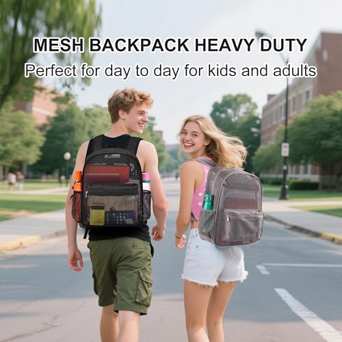 Oraben Duty Mesh Backpack with Rain Cover Ventilated Swim & Gym Bag college mesh backpack See Through Backpacks (Black) - color: Black