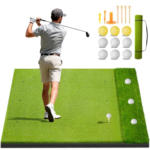 Heavy-Duty Golf Hitting Mat – Dual Turf Design Simulates Fairway & Rough for Real Course Feel, Indoor/Outdoor Practice Mat for Full Swing & Chipping Training, Easy Carry Strap - size: 5'×4'FT