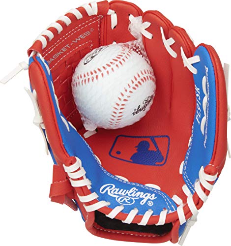 Rawlings | Players Series T-Ball & Youth Baseball Glove | Multiple Styles - color: Red / Blue with Ball, size: 9"