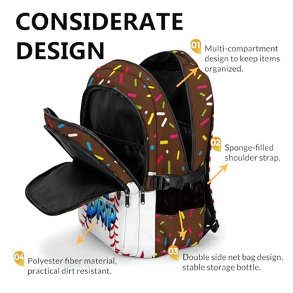 Kids Schoolbag for Boys Girls Baseball Drip Backpack, 17" Cool Sports Bookbag for Teenagers Elementary Middle College Students Picnic Teammates - color: Brown