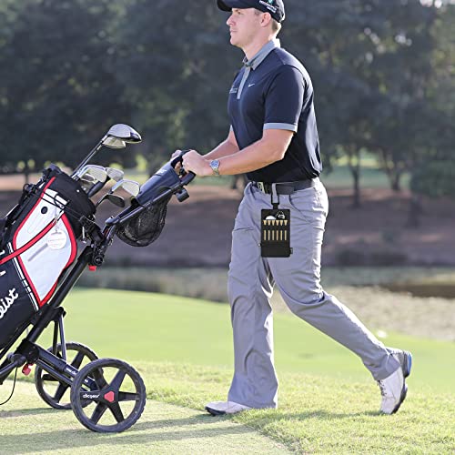 Cosmos Golf Pouch Bag Tees Holder Ball Pocket, Zippered Valuables Accessories Belt with Carabiner for Balls, Tees, Markers, Divot Tools, Phone, Keys Black