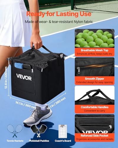 VEVOR Tennis & Pickleball Hopper Holds 200/175/150/120 Balls, 3-in-1 Tennis Foldable Pickleball Basket Cart for Easy Installation, Storage Bag for Tennis Training & Teaching - style: 150 Balls