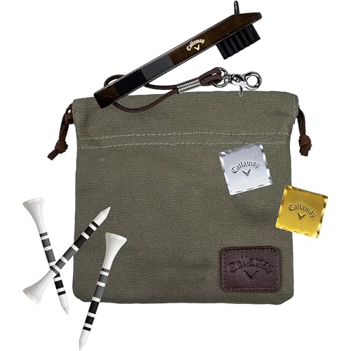 Callaway Heritage Golf Accessories Kit - Features a Premium Club Brush, valuables Pouch, tees and a Gold and Silver Metal Golf Ball Marker - color: Green