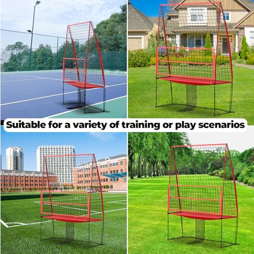 11 x 8 ft Volleyball Training Equipment Practice Net Station, Volleyball Trainer Equipment for Hitting and Serving Practice in The Backyard with 4 Adjustable Heights, l Bucket Trainer