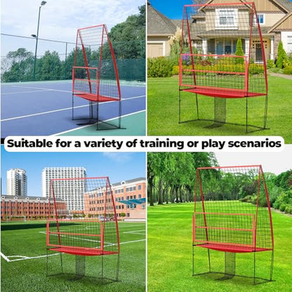 11 x 8 ft Volleyball Training Equipment Practice Net Station, Volleyball Trainer Equipment for Hitting and Serving Practice in The Backyard with 4 Adjustable Heights, l Bucket Trainer