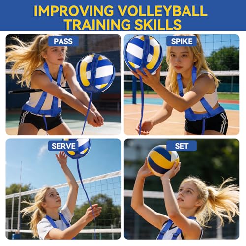 Volleyball Training Equipment - Solo Volleyball Trainer Aid for Serve, Spike, Set, Pass - Adjustable Volleyball Equipment and Practice Sticks for Beginners & Lovers
