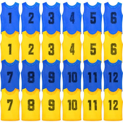 Vabean 24 Pack Nylon Mesh Scrimmage Team Practice Vests Pinnies Jerseys Train Vest for Adult Sport Basketball Soccer Football - color: Yellow, Light Blue