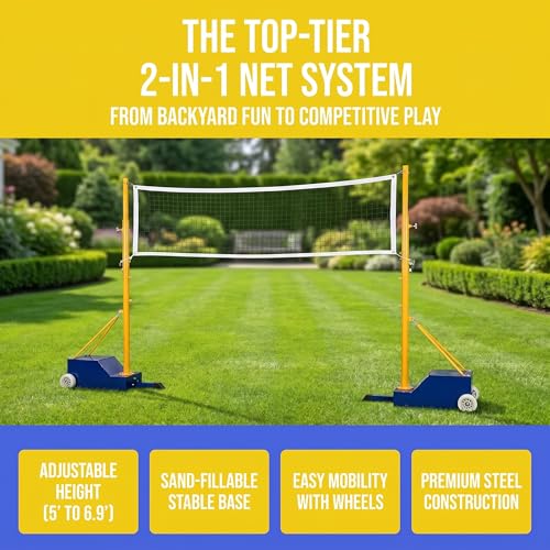 Portable Badminton and Volleyball Net Set with Wheels, Adjustable Outdoor Net Poles for Backyard Sports, Includes Carry Bag for Easy Transport