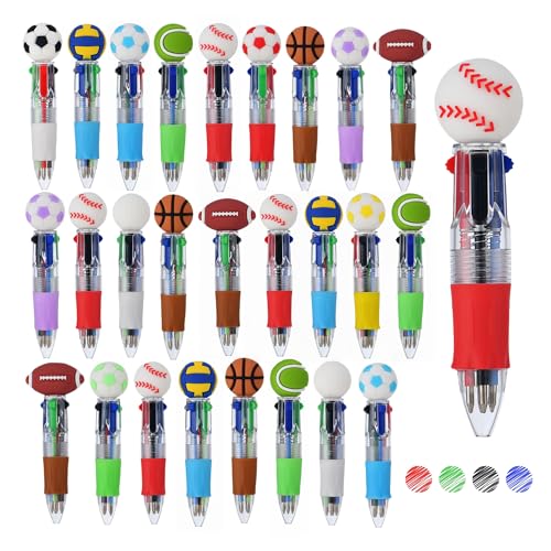 Oneshow 28 Pack-Sports Party Favors Mini Pens, Cool 4-in-1 Soccer Basketball Baseball Bulk Ballpoint Pen Set, Sports Goodie Bag Stuffers, Classroom Rewards Birthday Gifts (Sports-28PCS)